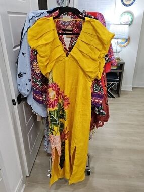 farm rio flounce embroidered maxi dress FARM Rio | Dresses | Farm Rio Flounce Embroidered Maxi Dress Small Linen Blend
